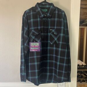 DIXXON Men's Black and Teal Plaid Shirt